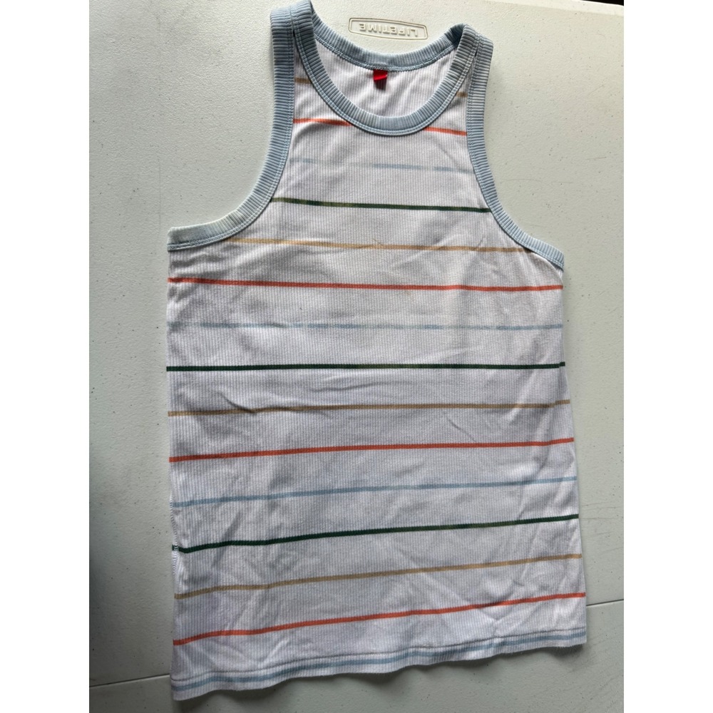 Wilson Striped Ribbed Tank Top White Multi Color Built In Bra Athletic Womens